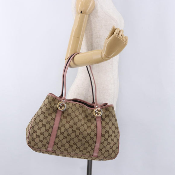 GUCCI GG Canvas GG Twins Tote Bag Beige Gold Silver 232957 Auth 197736A