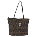 FENDI Zucca Canvas Tote Bag Brown Black Auth 197739A-1
