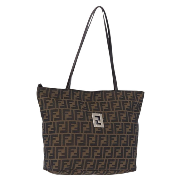 FENDI Zucca Canvas Tote Bag Brown Black Auth 197739A