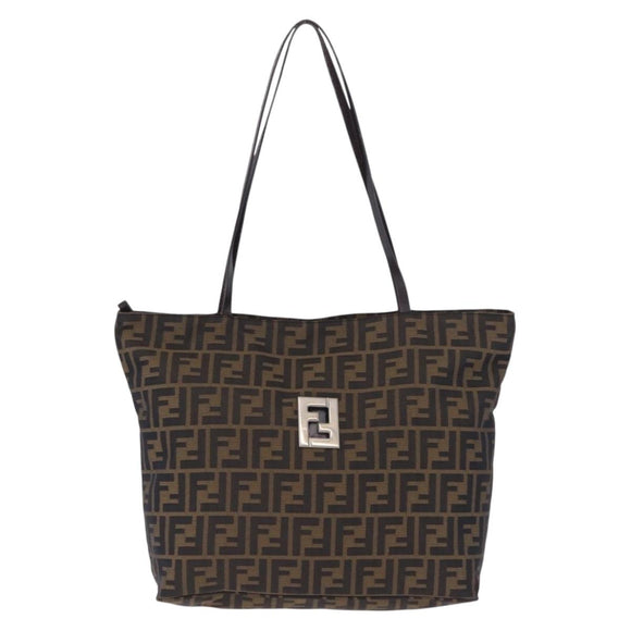 FENDI Zucca Canvas Tote Bag Brown Black Auth 197739A