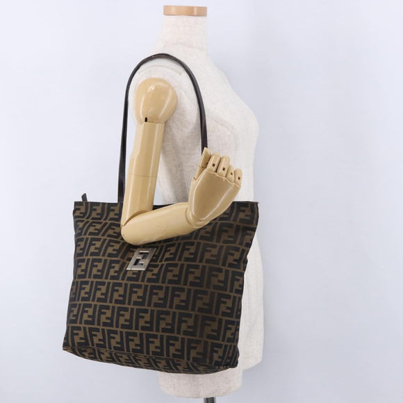 FENDI Zucca Canvas Tote Bag Brown Black Auth 197739A