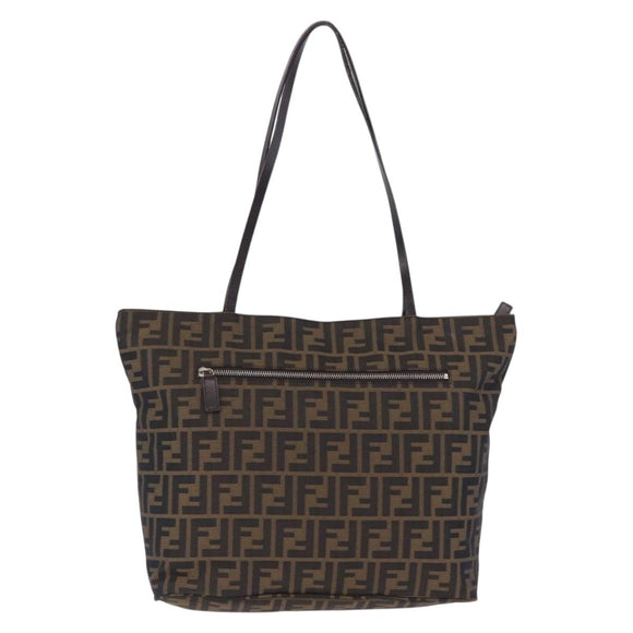 FENDI Zucca Canvas Tote Bag Brown Black Auth 197739A