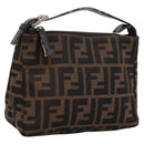 FENDI Zucca Canvas Hand Pouch Black Brown Auth 197741-1