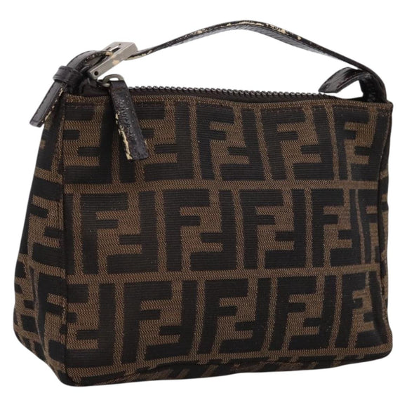 FENDI Zucca Canvas Hand Pouch Black Brown Auth 197741