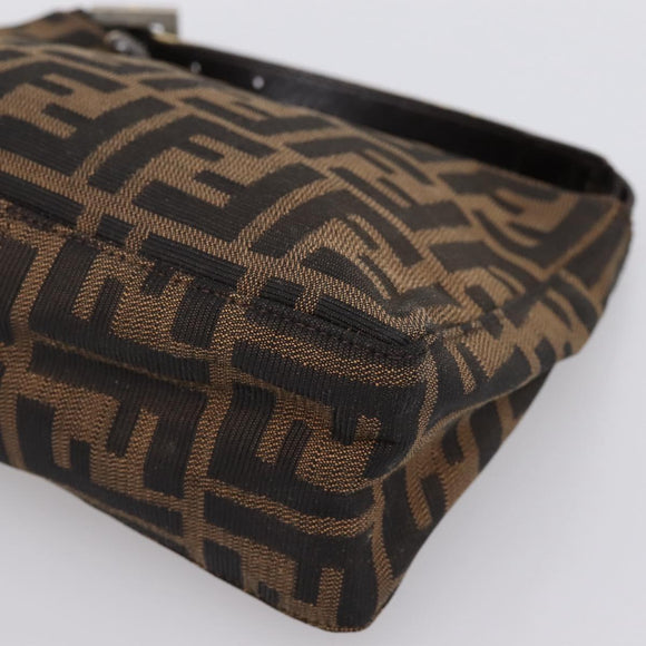 FENDI Zucca Canvas Hand Pouch Black Brown Auth 197741