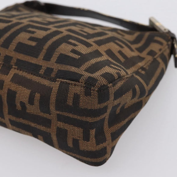 FENDI Zucca Canvas Hand Pouch Black Brown Auth 197741