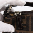 FENDI Zucca Canvas Hand Pouch Black Brown Auth 197741-10