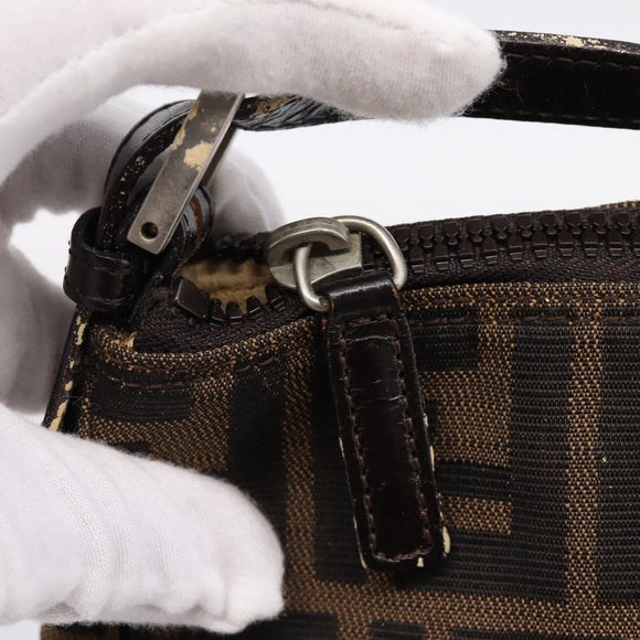FENDI Zucca Canvas Hand Pouch Black Brown Auth 197741