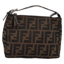 FENDI Zucca Canvas Hand Pouch Black Brown Auth 197741-13