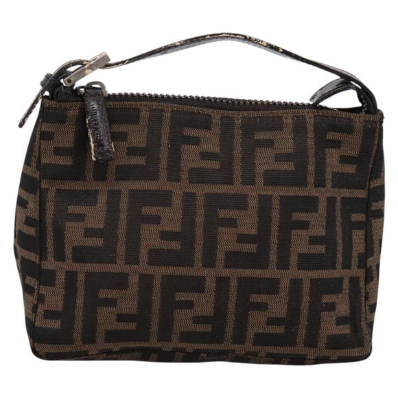 FENDI Zucca Canvas Hand Pouch Black Brown Auth 197741