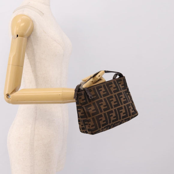FENDI Zucca Canvas Hand Pouch Black Brown Auth 197741