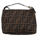 FENDI Zucca Canvas Hand Pouch Black Brown Auth 197741-2
