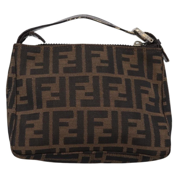 FENDI Zucca Canvas Hand Pouch Black Brown Auth 197741