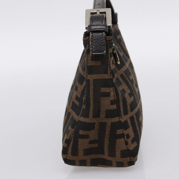 FENDI Zucca Canvas Hand Pouch Black Brown Auth 197741