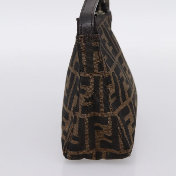 FENDI Zucca Canvas Hand Pouch Black Brown Auth 197741