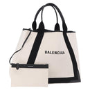 BALENCIAGA Navy Cabas M Hand Bag Canvas White Black 339936 Auth 197751V-1