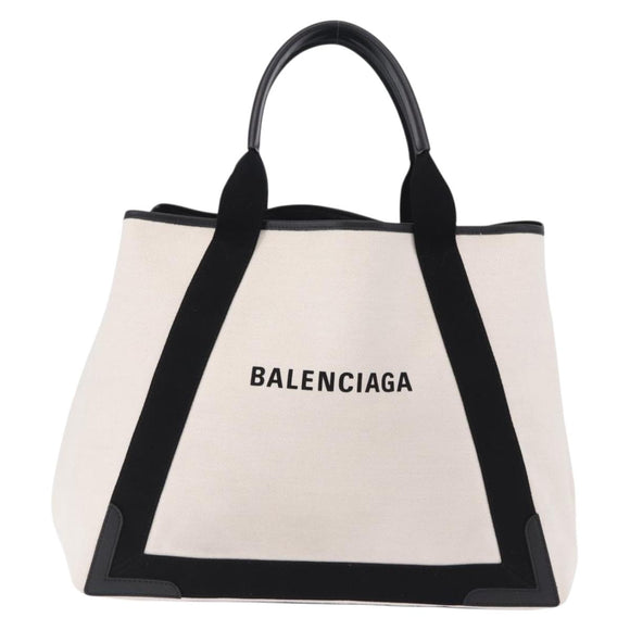 BALENCIAGA Navy Cabas M Hand Bag Canvas White Black 339936 Auth 197751V