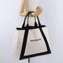 BALENCIAGA Navy Cabas M Hand Bag Canvas White Black 339936 Auth 197751V-22