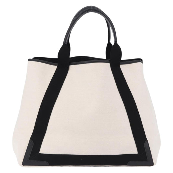 BALENCIAGA Navy Cabas M Hand Bag Canvas White Black 339936 Auth 197751V