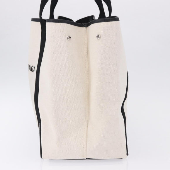 BALENCIAGA Navy Cabas M Hand Bag Canvas White Black 339936 Auth 197751V