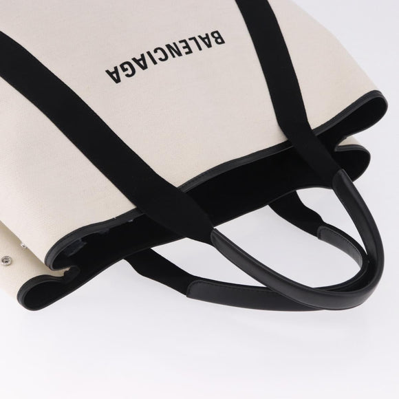 BALENCIAGA Navy Cabas M Hand Bag Canvas White Black 339936 Auth 197751V