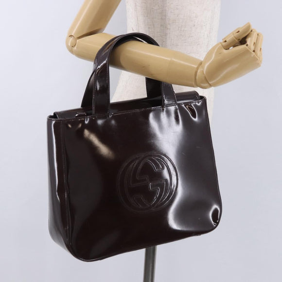 GUCCI Interlocking Bag Patent Leather Bordeaux Silver 000 1013 0504 Auth 197752