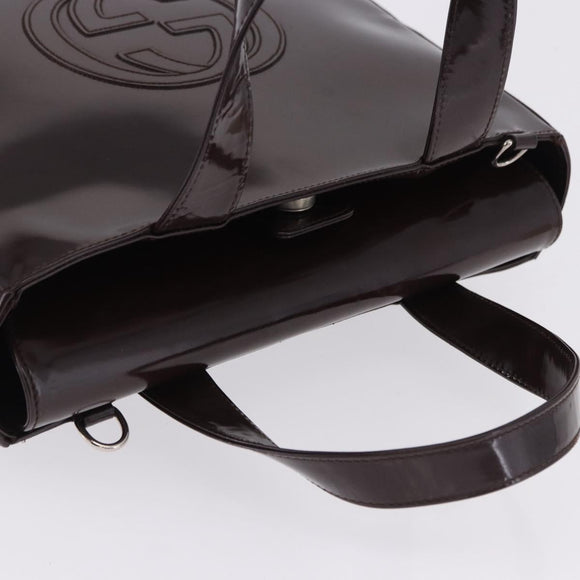 GUCCI Interlocking Bag Patent Leather Bordeaux Silver 000 1013 0504 Auth 197752