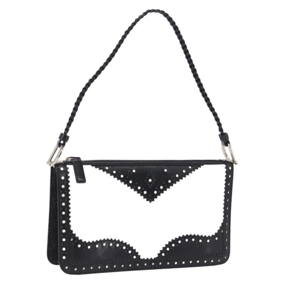 Christian Dior Hand Bag Patent Leather Black White Silver Auth 197758