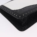 Christian Dior Hand Bag Patent Leather Black White Silver Auth 197758-9