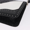 Christian Dior Hand Bag Patent Leather Black White Silver Auth 197758-17
