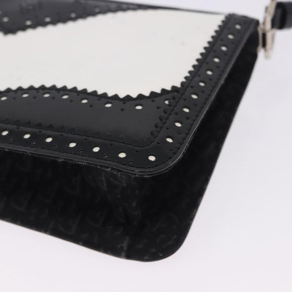 Christian Dior Hand Bag Patent Leather Black White Silver Auth 197758