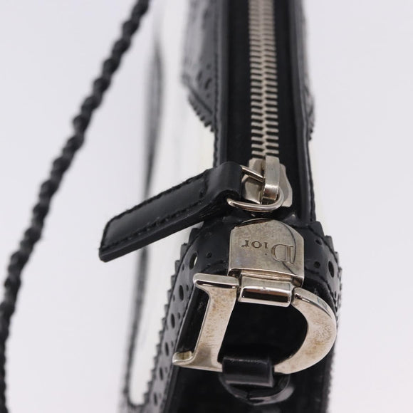 Christian Dior Hand Bag Patent Leather Black White Silver Auth 197758