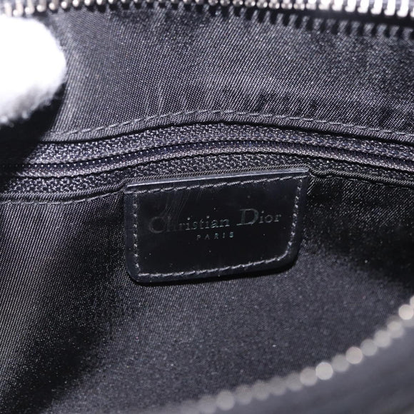 Christian Dior Hand Bag Patent Leather Black White Silver Auth 197758