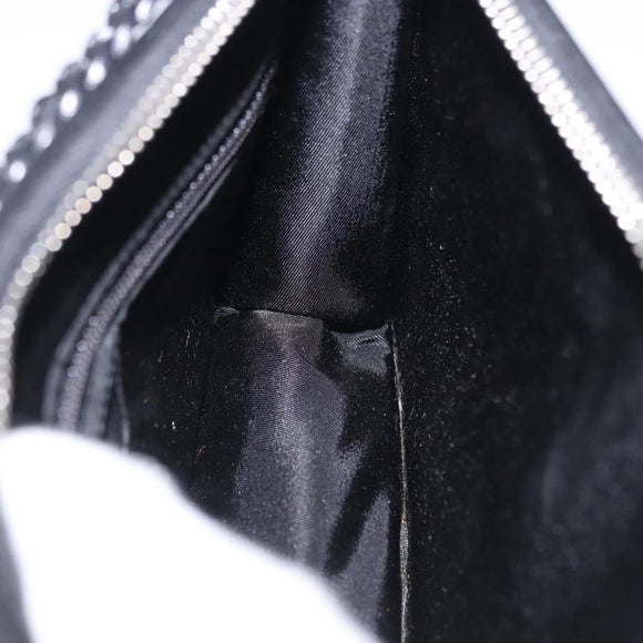 Christian Dior Hand Bag Patent Leather Black White Silver Auth 197758