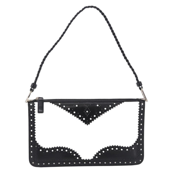 Christian Dior Hand Bag Patent Leather Black White Silver Auth 197758