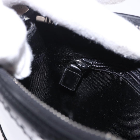 Christian Dior Hand Bag Patent Leather Black White Silver Auth 197758