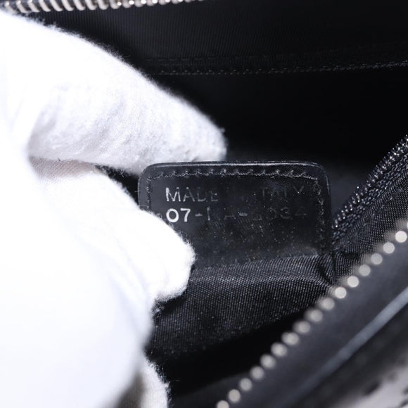 Christian Dior Hand Bag Patent Leather Black White Silver Auth 197758