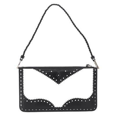 Christian Dior Hand Bag Patent Leather Black White Silver Auth 197758 - 0