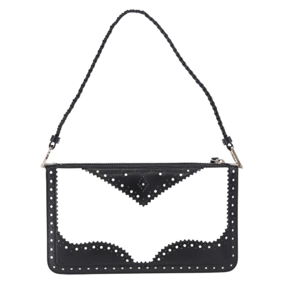 Christian Dior Hand Bag Patent Leather Black White Silver Auth 197758