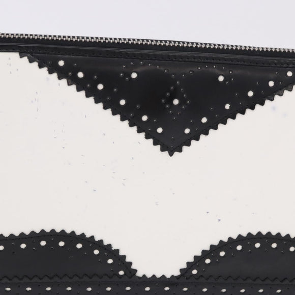 Christian Dior Hand Bag Patent Leather Black White Silver Auth 197758