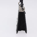 Christian Dior Hand Bag Patent Leather Black White Silver Auth 197758-5