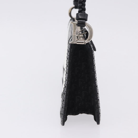 Christian Dior Hand Bag Patent Leather Black White Silver Auth 197758