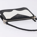Christian Dior Hand Bag Patent Leather Black White Silver Auth 197758-7
