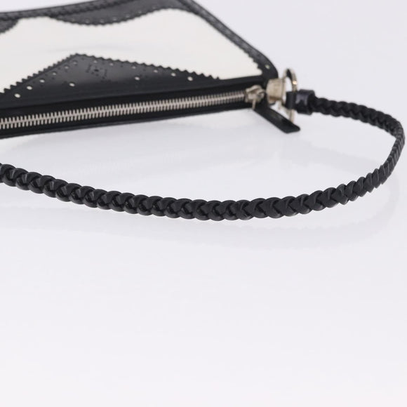 Christian Dior Hand Bag Patent Leather Black White Silver Auth 197758