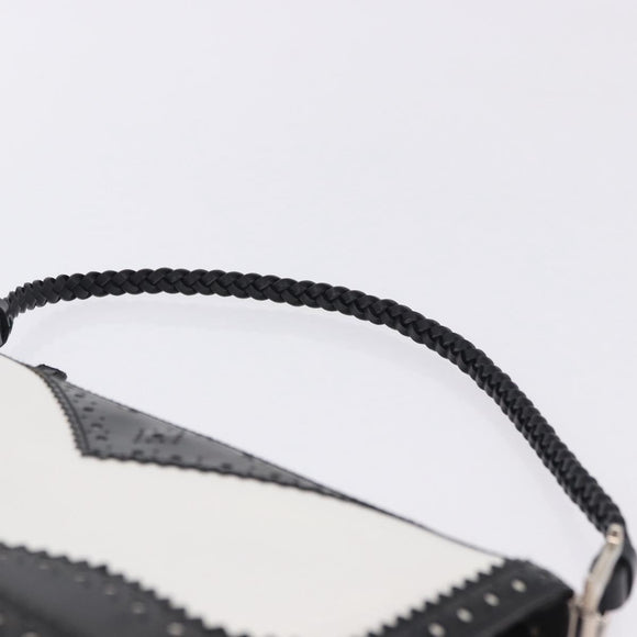Christian Dior Hand Bag Patent Leather Black White Silver Auth 197758