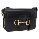 CELINE Horsebit Shoulder Bag Leather Black Gold Auth 197762A-1
