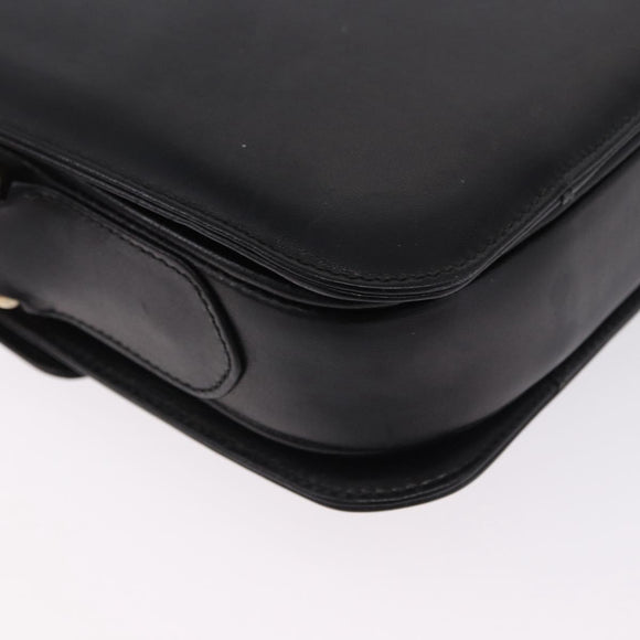 CELINE Horsebit Shoulder Bag Leather Black Gold Auth 197762A