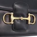 CELINE Horsebit Shoulder Bag Leather Black Gold Auth 197762A-18