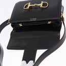 CELINE Horsebit Shoulder Bag Leather Black Gold Auth 197762A-9