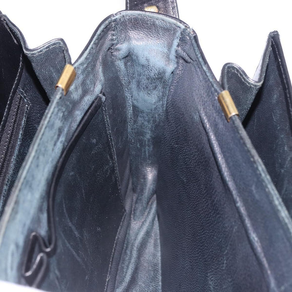 CELINE Horsebit Shoulder Bag Leather Black Gold Auth 197762A